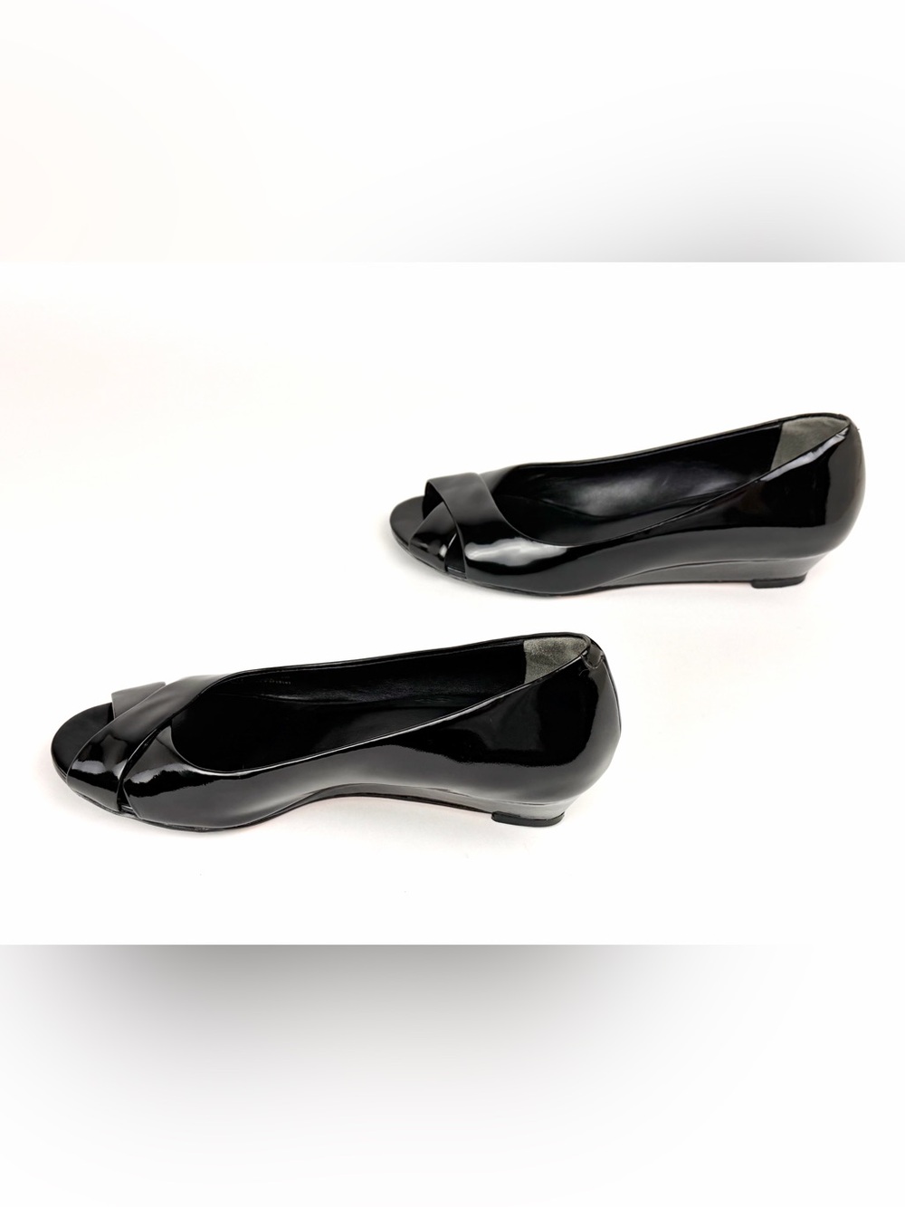 Cole Haan Nike Air Elly Black Patent Peep Toe Wedge Heel, EUC. - Picture 5 of 10
